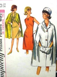 5833 SIMPLICITY JACKIE O 1964 CAPE, SLEEVELESS DRESS UNCUT PATTERN 14 34''